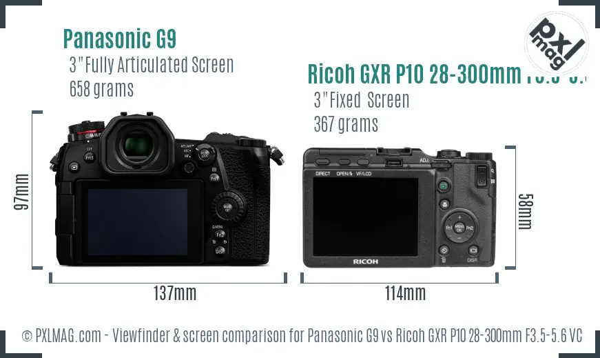 Panasonic G9 vs Ricoh GXR P10 28-300mm F3.5-5.6 VC Screen and Viewfinder comparison