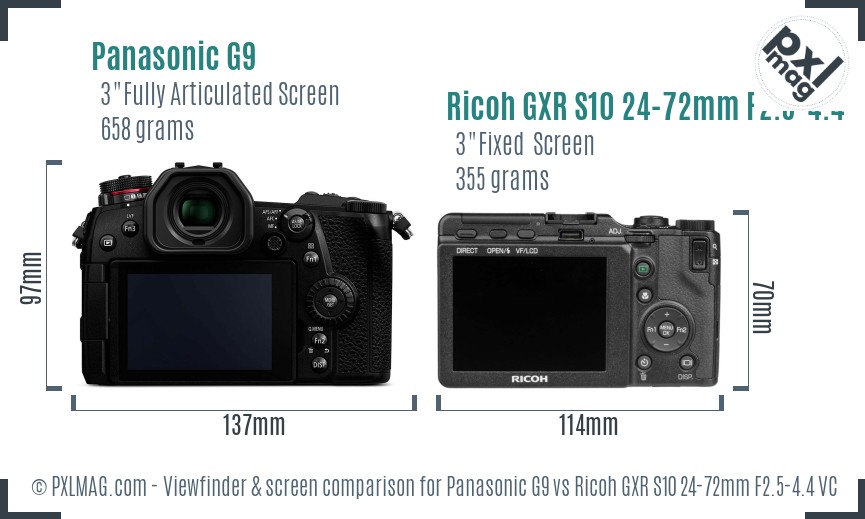 Panasonic G9 vs Ricoh GXR S10 24-72mm F2.5-4.4 VC Screen and Viewfinder comparison