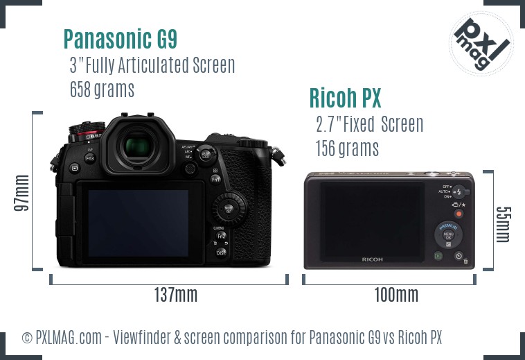 Panasonic G9 vs Ricoh PX Screen and Viewfinder comparison