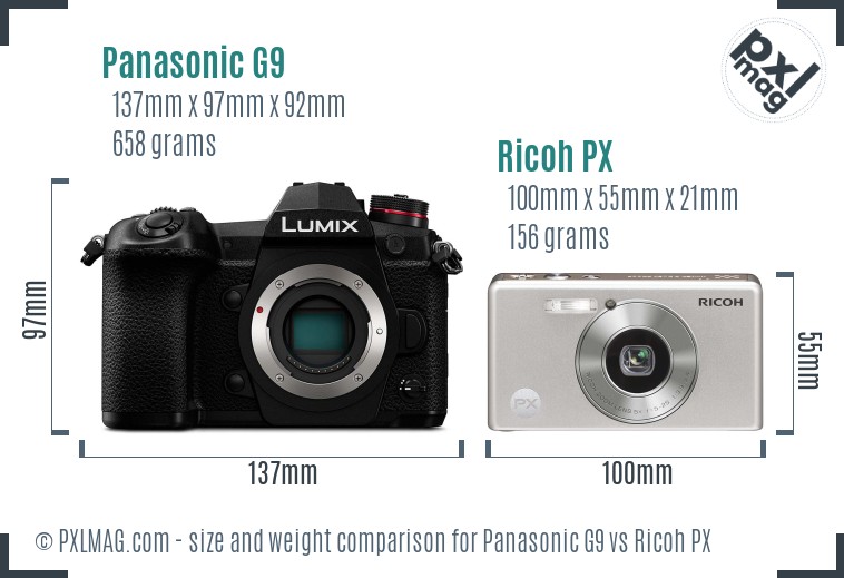 Panasonic G9 vs Ricoh PX size comparison
