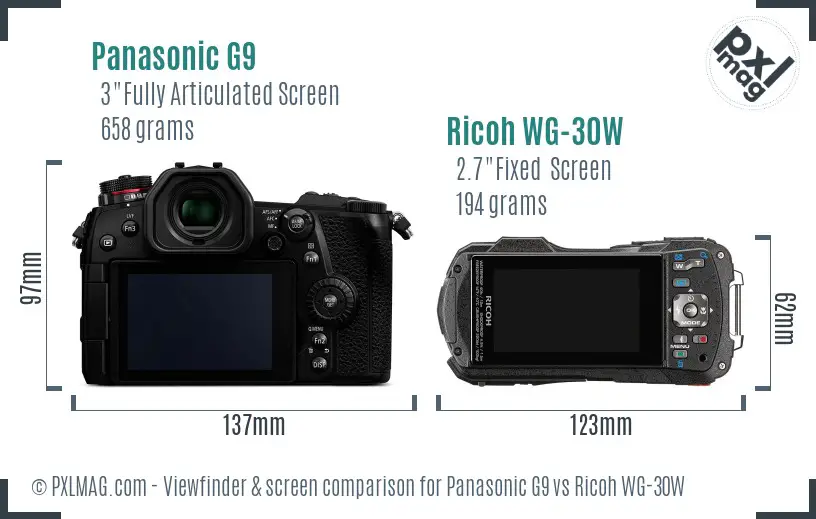 Panasonic G9 vs Ricoh WG-30W Screen and Viewfinder comparison