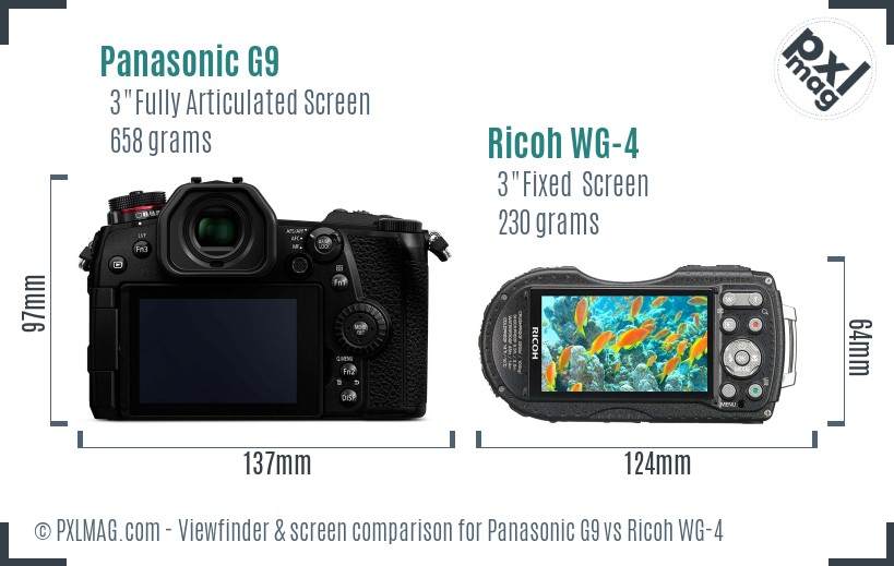 Panasonic G9 vs Ricoh WG-4 Screen and Viewfinder comparison