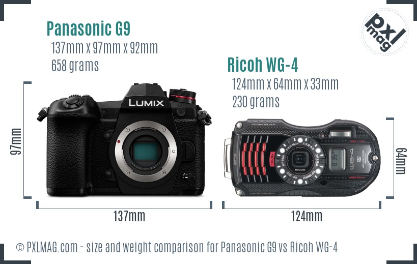 Panasonic G9 vs Ricoh WG-4 size comparison Panasonic G9 vs Ricoh WG-4 size comparison