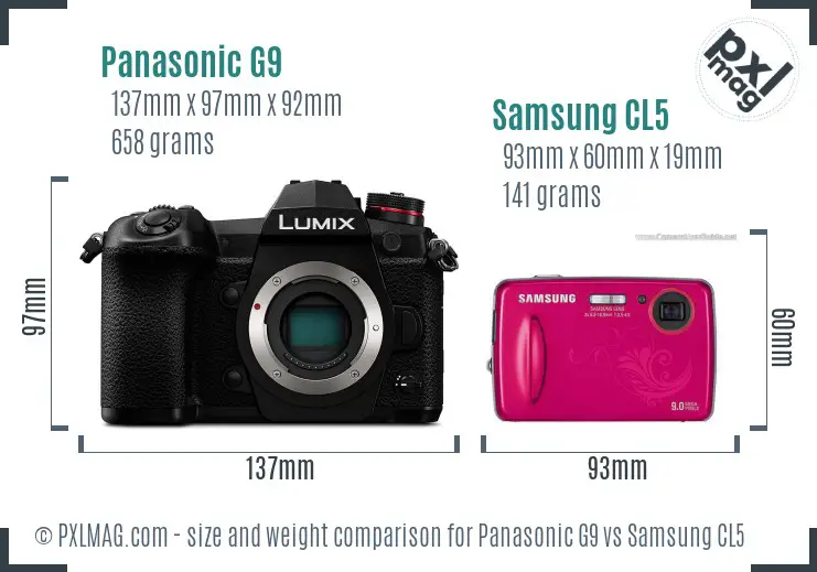 Panasonic G9 vs Samsung CL5 size comparison