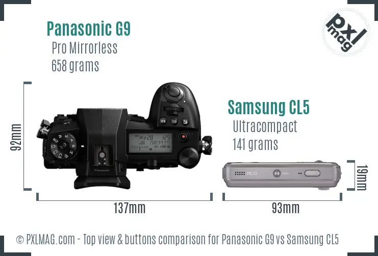 Panasonic G9 vs Samsung CL5 top view buttons comparison