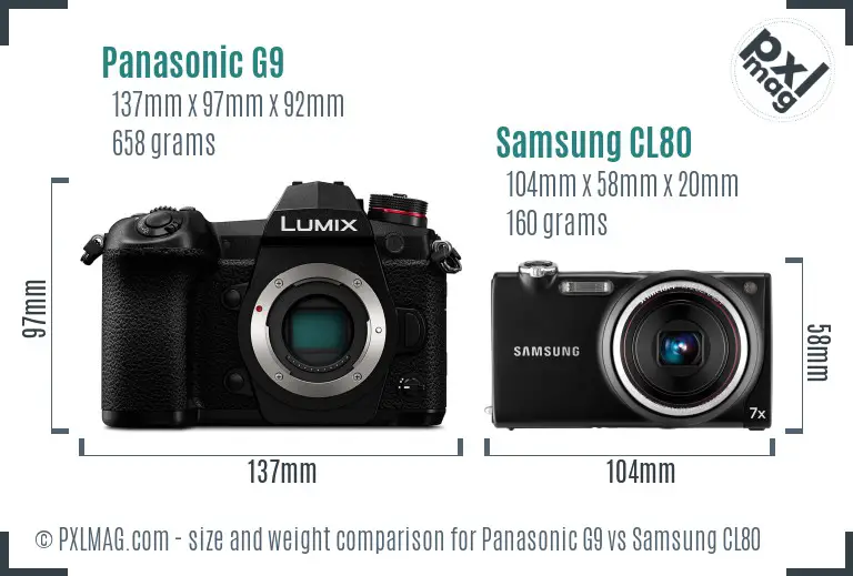 Panasonic G9 vs Samsung CL80 size comparison