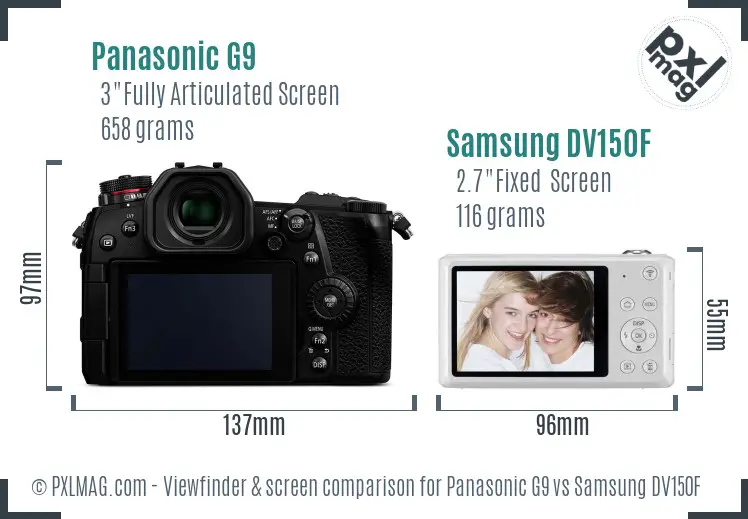 Panasonic G9 vs Samsung DV150F Screen and Viewfinder comparison Panasonic G9 vs Samsung DV150F Screen and Viewfinder comparison