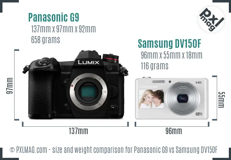 Panasonic G9 vs Samsung DV150F size comparison Panasonic G9 vs Samsung DV150F size comparison