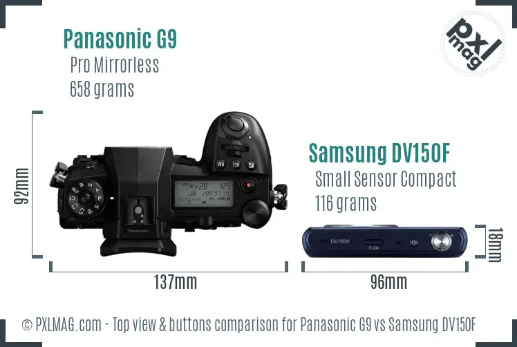 Panasonic G9 vs Samsung DV150F top view buttons comparison Panasonic G9 vs Samsung DV150F top view buttons comparison