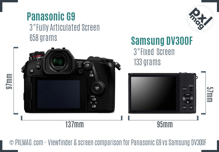 Panasonic G9 vs Samsung DV300F Screen and Viewfinder comparison