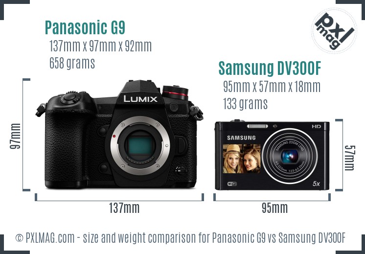Panasonic G9 vs Samsung DV300F size comparison