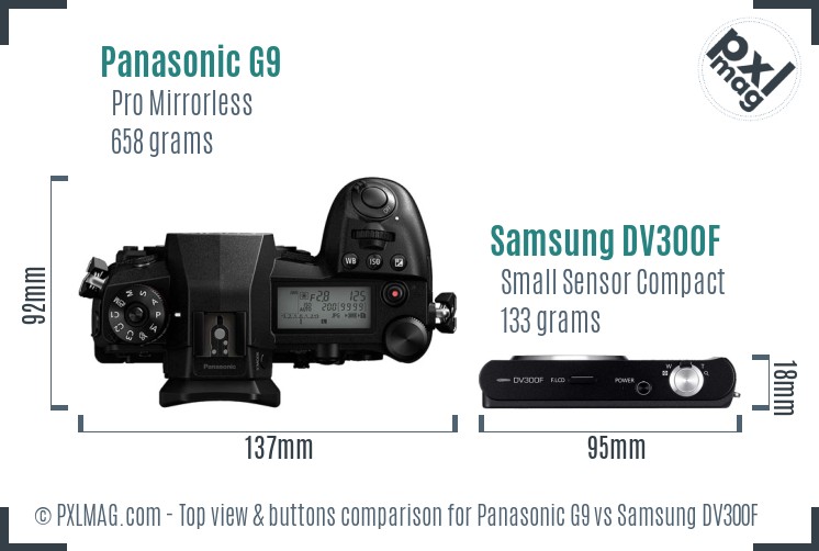 Panasonic G9 vs Samsung DV300F top view buttons comparison