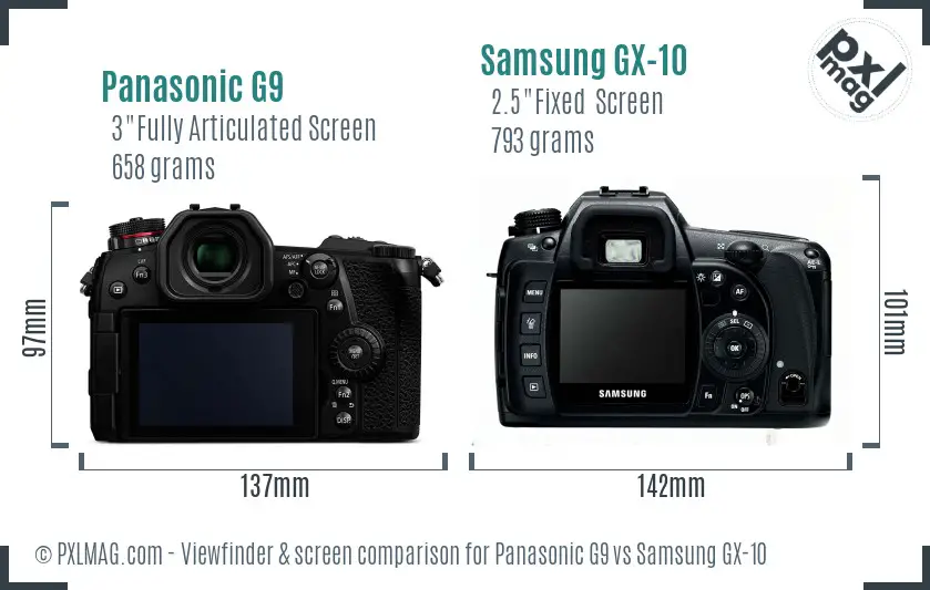 Panasonic G9 vs Samsung GX-10 Screen and Viewfinder comparison Panasonic G9 vs Samsung GX-10 Screen and Viewfinder comparison