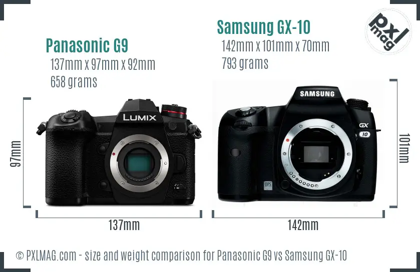 Panasonic G9 vs Samsung GX-10 size comparison Panasonic G9 vs Samsung GX-10 size comparison