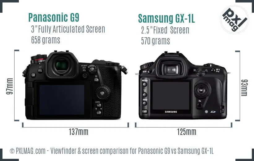 Panasonic G9 vs Samsung GX-1L Screen and Viewfinder comparison