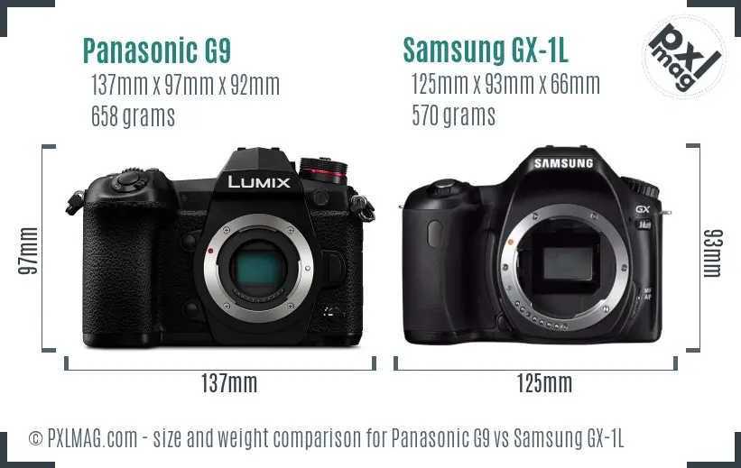 Panasonic G9 vs Samsung GX-1L size comparison