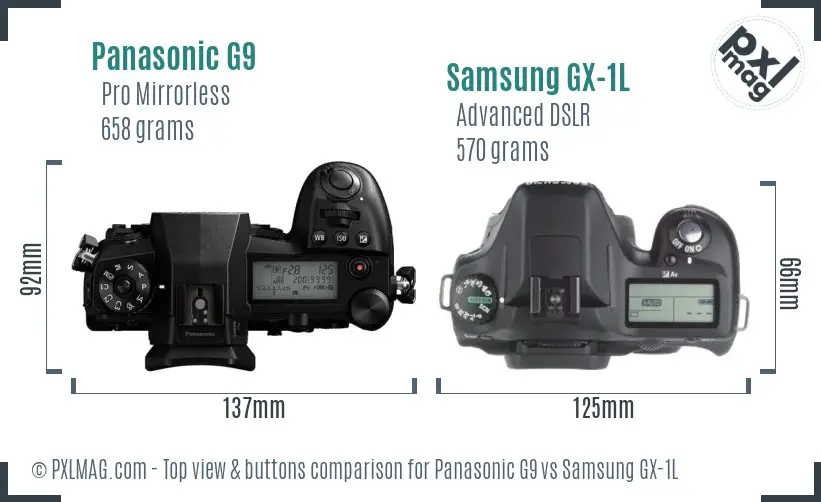 Panasonic G9 vs Samsung GX-1L top view buttons comparison