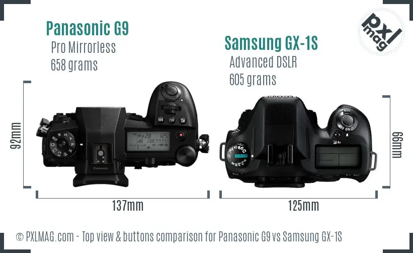 Panasonic G9 vs Samsung GX-1S top view buttons comparison