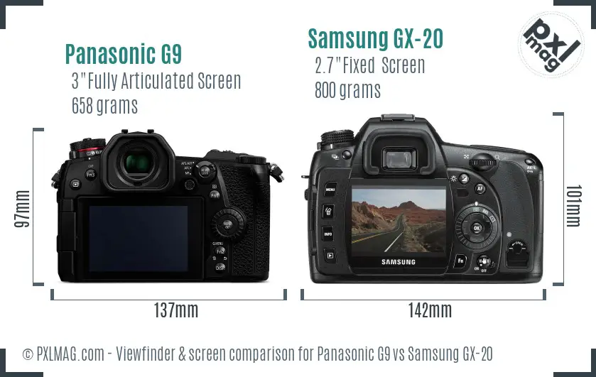 Panasonic G9 vs Samsung GX-20 Screen and Viewfinder comparison