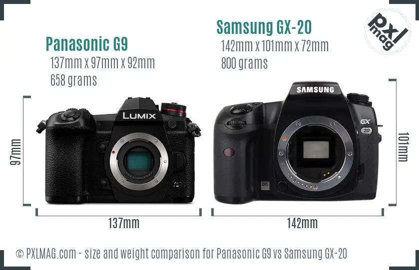 Panasonic G9 vs Samsung GX-20 size comparison