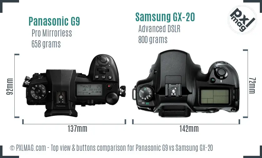 Panasonic G9 vs Samsung GX-20 top view buttons comparison