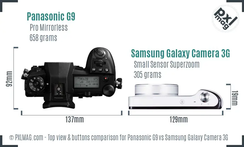 Panasonic G9 vs Samsung Galaxy Camera 3G top view buttons comparison