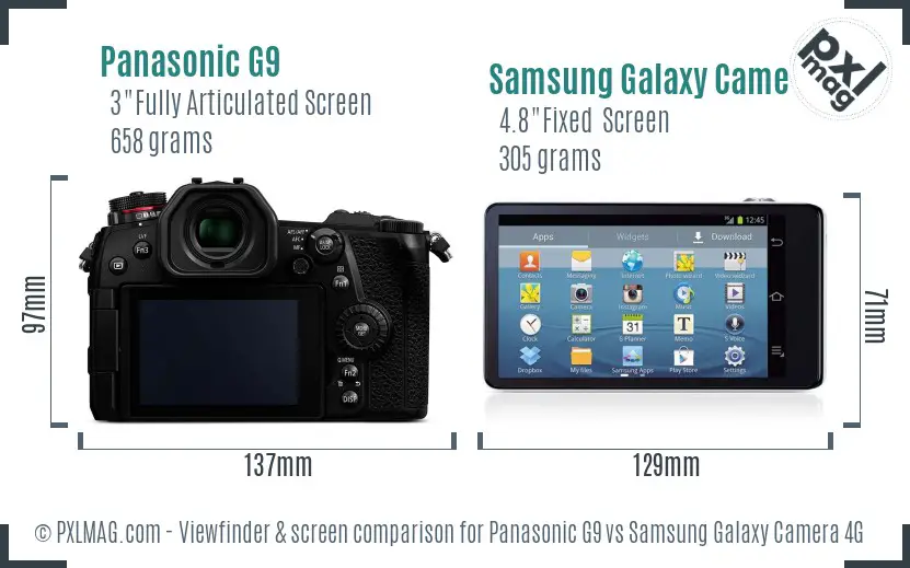Panasonic G9 vs Samsung Galaxy Camera 4G Screen and Viewfinder comparison Panasonic G9 vs Samsung Galaxy Camera 4G Screen and Viewfinder comparison