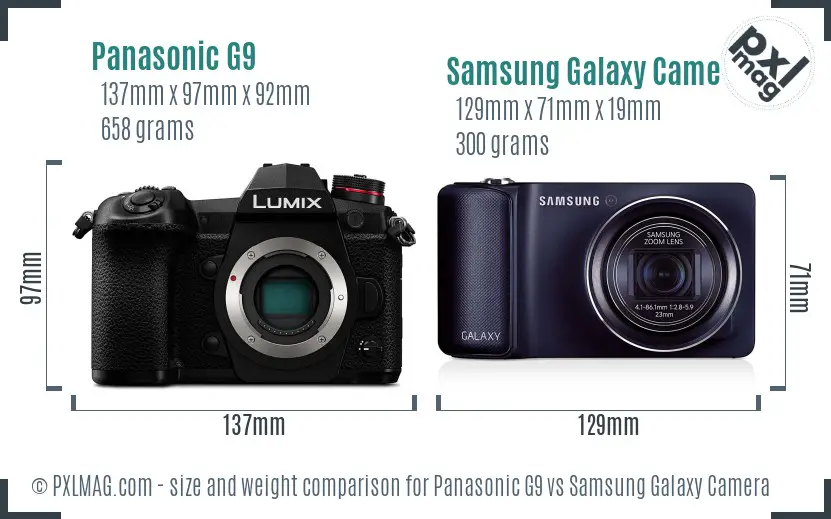 Panasonic G9 vs Samsung Galaxy Camera size comparison