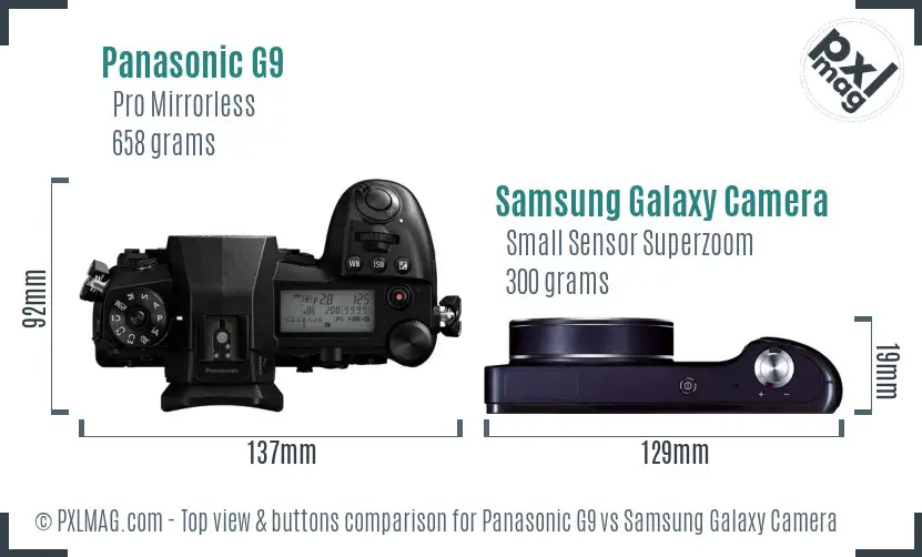 Panasonic G9 vs Samsung Galaxy Camera top view buttons comparison