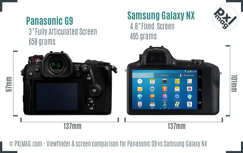 Panasonic G9 vs Samsung Galaxy NX Screen and Viewfinder comparison