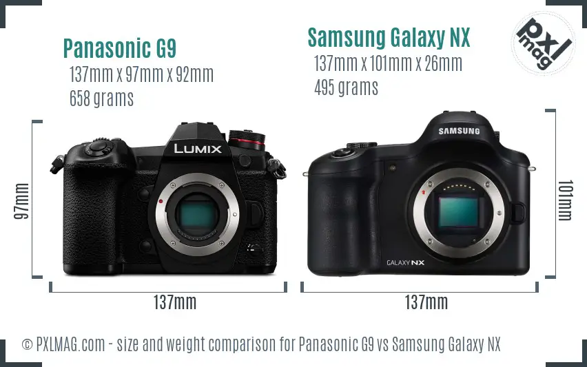 Panasonic G9 vs Samsung Galaxy NX size comparison