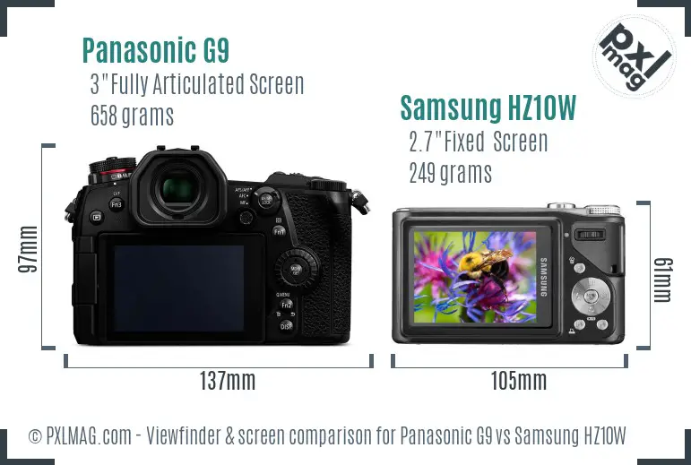 Panasonic G9 vs Samsung HZ10W Screen and Viewfinder comparison