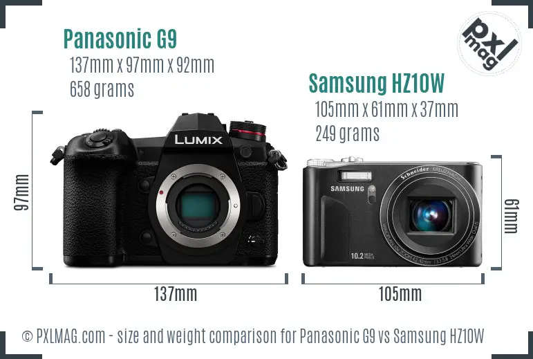 Panasonic G9 vs Samsung HZ10W size comparison