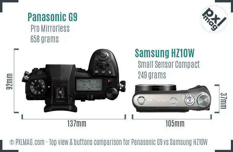 Panasonic G9 vs Samsung HZ10W top view buttons comparison