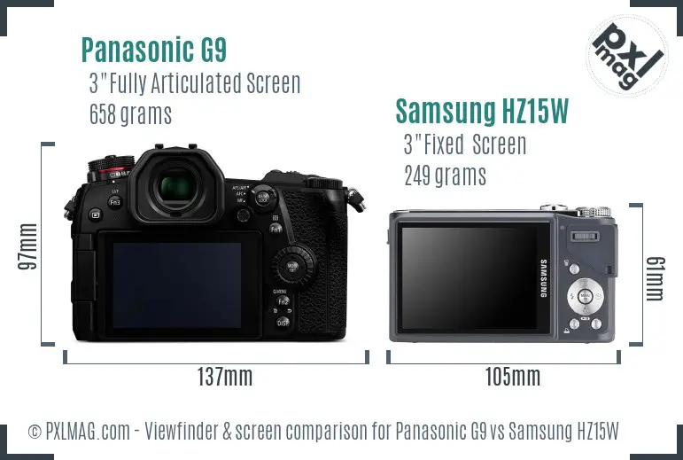 Panasonic G9 vs Samsung HZ15W Screen and Viewfinder comparison Panasonic G9 vs Samsung HZ15W Screen and Viewfinder comparison