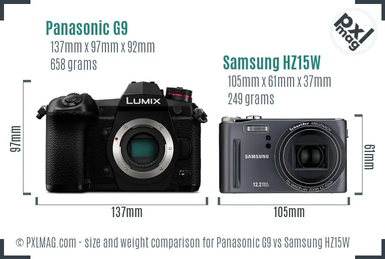 Panasonic G9 vs Samsung HZ15W size comparison Panasonic G9 vs Samsung HZ15W size comparison