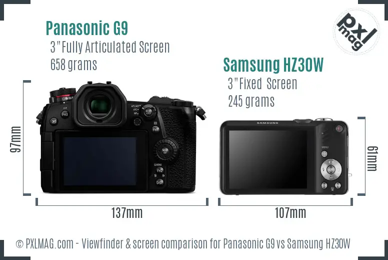 Panasonic G9 vs Samsung HZ30W Screen and Viewfinder comparison