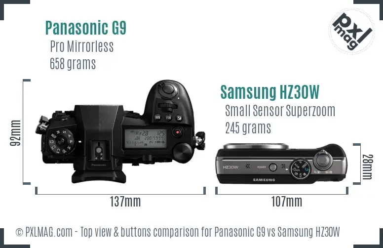 Panasonic G9 vs Samsung HZ30W top view buttons comparison