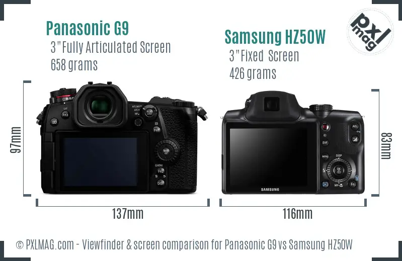 Panasonic G9 vs Samsung HZ50W Screen and Viewfinder comparison