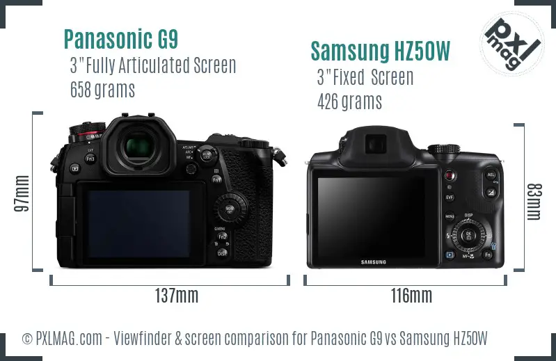 Panasonic G9 vs Samsung HZ50W Screen and Viewfinder comparison Panasonic G9 vs Samsung HZ50W Screen and Viewfinder comparison
