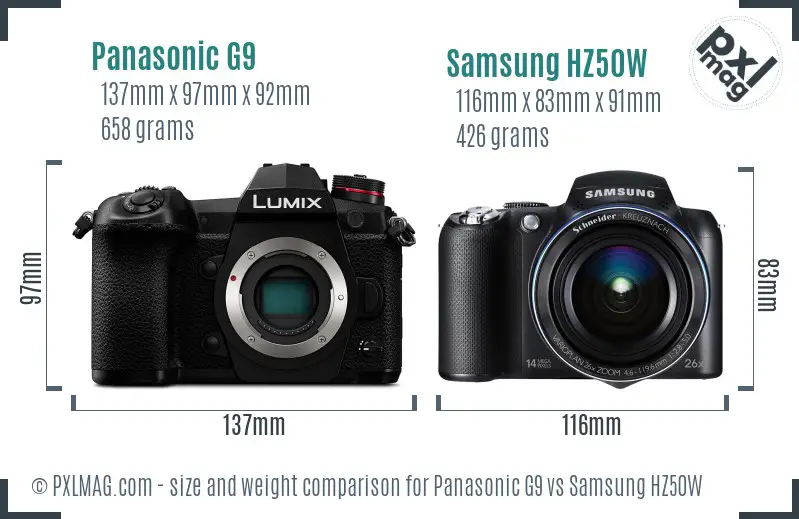 Panasonic G9 vs Samsung HZ50W size comparison Panasonic G9 vs Samsung HZ50W size comparison