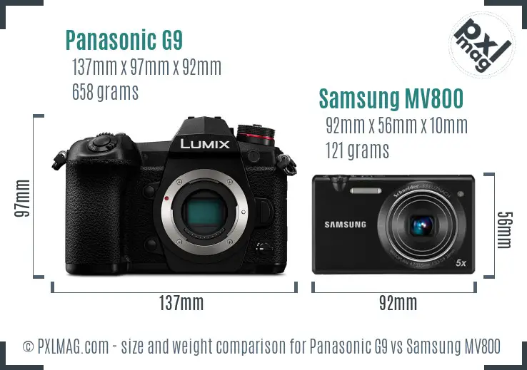 Panasonic G9 vs Samsung MV800 size comparison