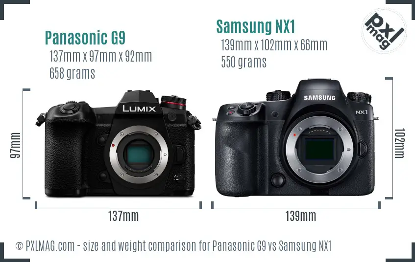 Panasonic G9 vs Samsung NX1 size comparison