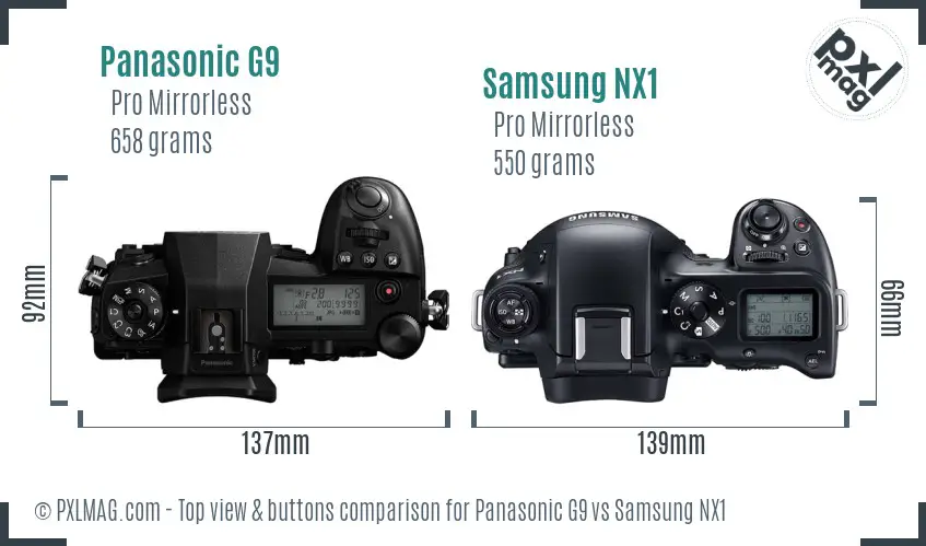 Panasonic G9 vs Samsung NX1 top view buttons comparison