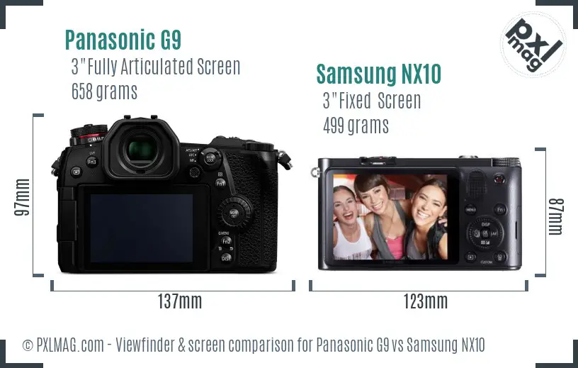 Panasonic G9 vs Samsung NX10 Screen and Viewfinder comparison