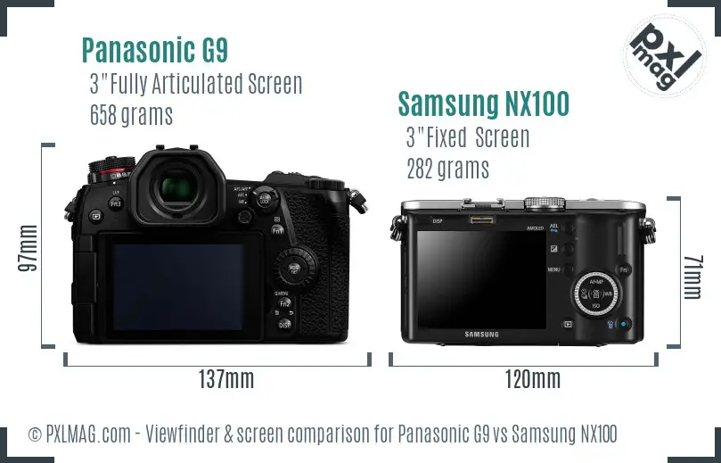 Panasonic G9 vs Samsung NX100 Screen and Viewfinder comparison