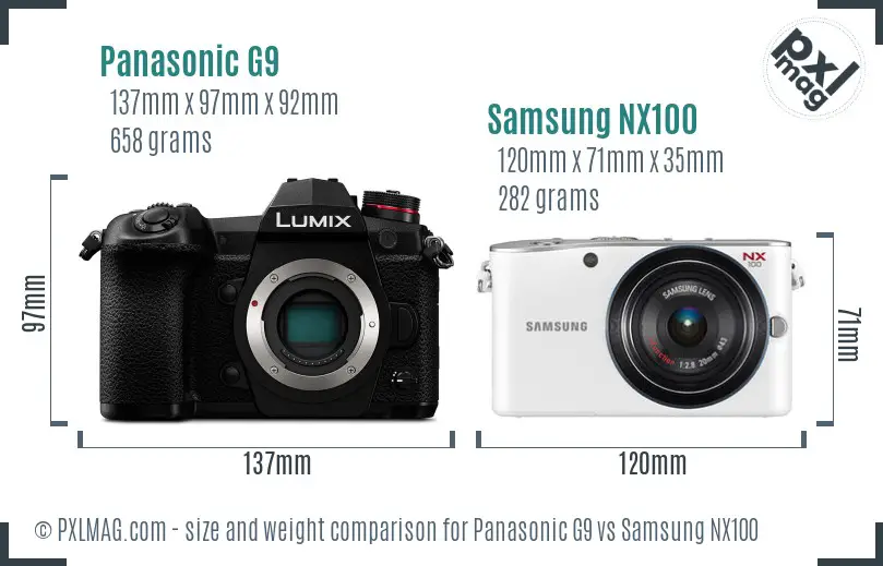 Panasonic G9 vs Samsung NX100 size comparison