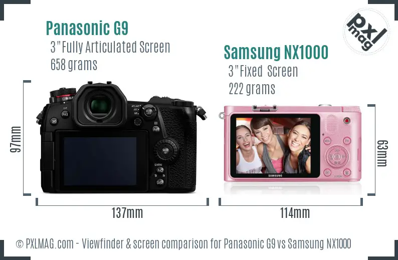 Panasonic G9 vs Samsung NX1000 Screen and Viewfinder comparison Panasonic G9 vs Samsung NX1000 Screen and Viewfinder comparison