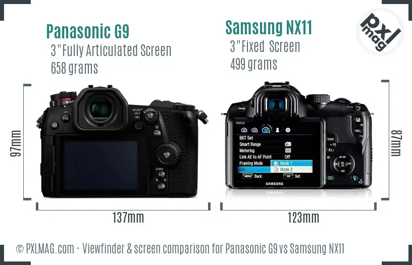Panasonic G9 vs Samsung NX11 Screen and Viewfinder comparison