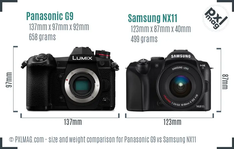 Panasonic G9 vs Samsung NX11 size comparison